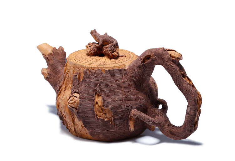 仿木外皮紫砂壺，創(chuàng)意木樁手工雕刻紫砂壺